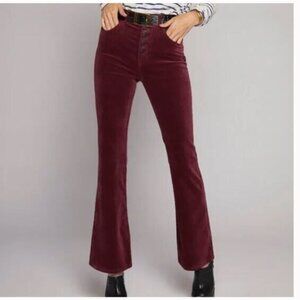 Current/Elliott Womens High Rise Velvet Flare SIDE STREET Claret Color SZ 25 NWT
